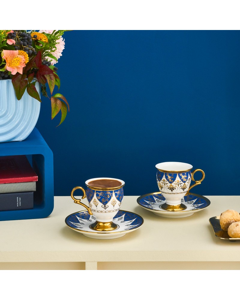 Karaca Merve 4-Piece Bone China Espresso & Turkish Coffee Cup Set, 100ml, Blue