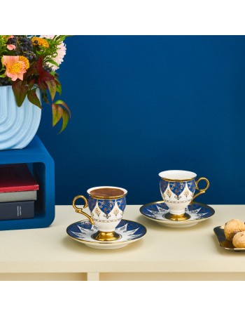 Karaca Merve 4-Piece Bone China Espresso & Turkish Coffee Cup Set, 100ml, Blue