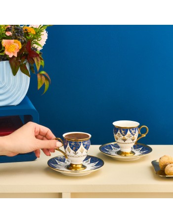 Karaca Merve 4-Piece Bone China Espresso & Turkish Coffee Cup Set, 100ml, Blue