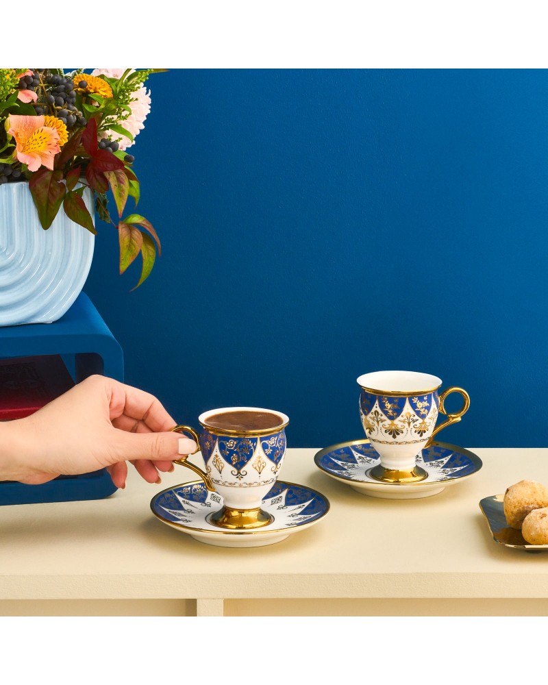 Karaca Merve 4-Piece Bone China Espresso & Turkish Coffee Cup Set, 100ml, Blue
