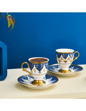 Karaca Merve 4-Piece Bone China Espresso & Turkish Coffee Cup Set, 100ml, Blue