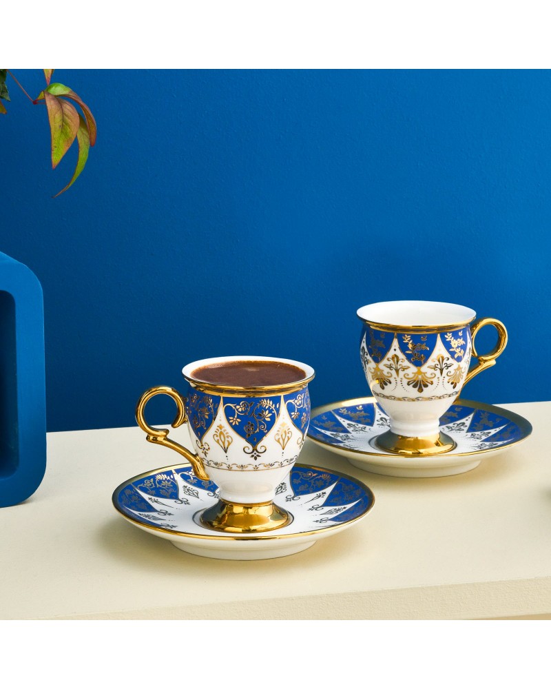 Karaca Merve 4-Piece Bone China Espresso & Turkish Coffee Cup Set, 100ml, Blue
