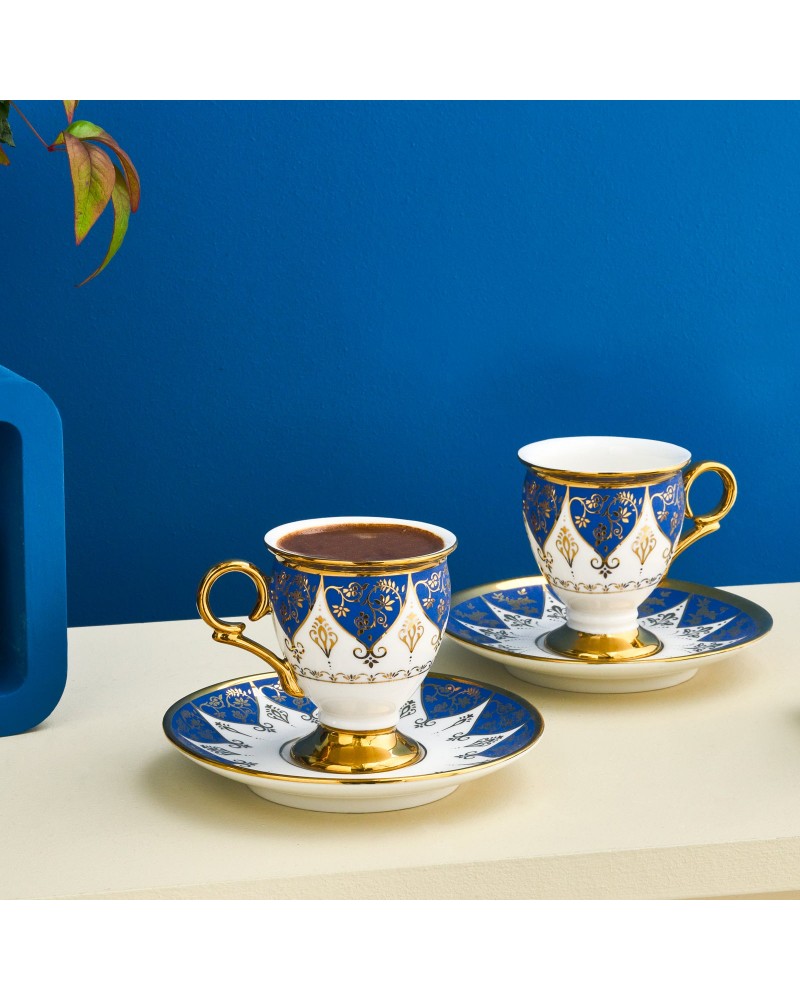 Karaca Merve 4-Piece Bone China Espresso & Turkish Coffee Cup Set, 100ml, Blue