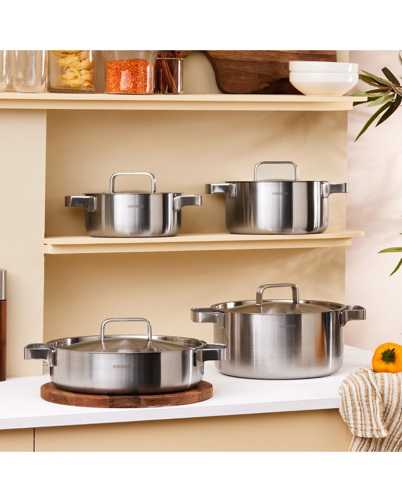 Karaca Powersteel 316+ 3Ply Onyx Stainless Steel Induction Cookware Set, Silver