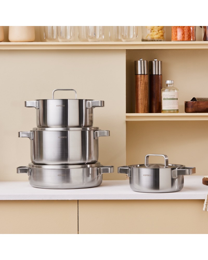 Karaca Powersteel 316+ 3Ply Onyx Stainless Steel Induction Cookware Set, Silver