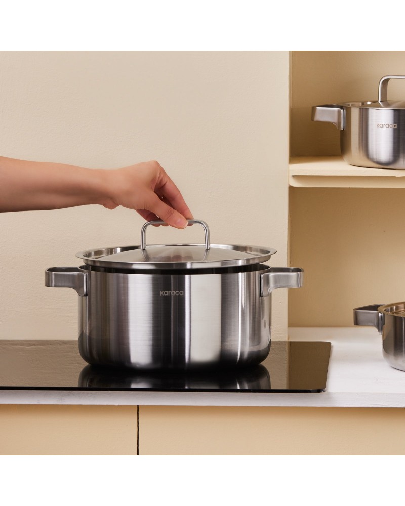 Karaca Powersteel 316+ 3Ply Onyx Stainless Steel Induction Cookware Set, Silver