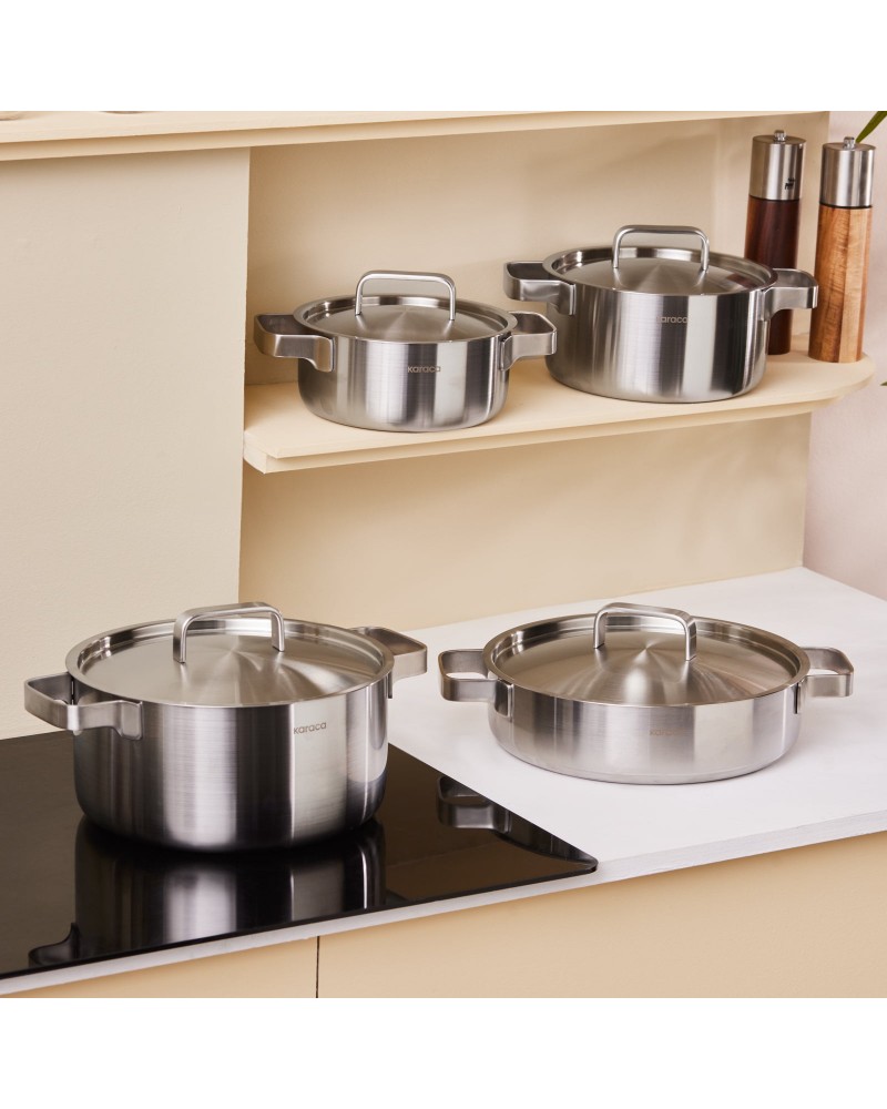 Karaca Powersteel 316+ 3Ply Onyx Stainless Steel Induction Cookware Set, Silver