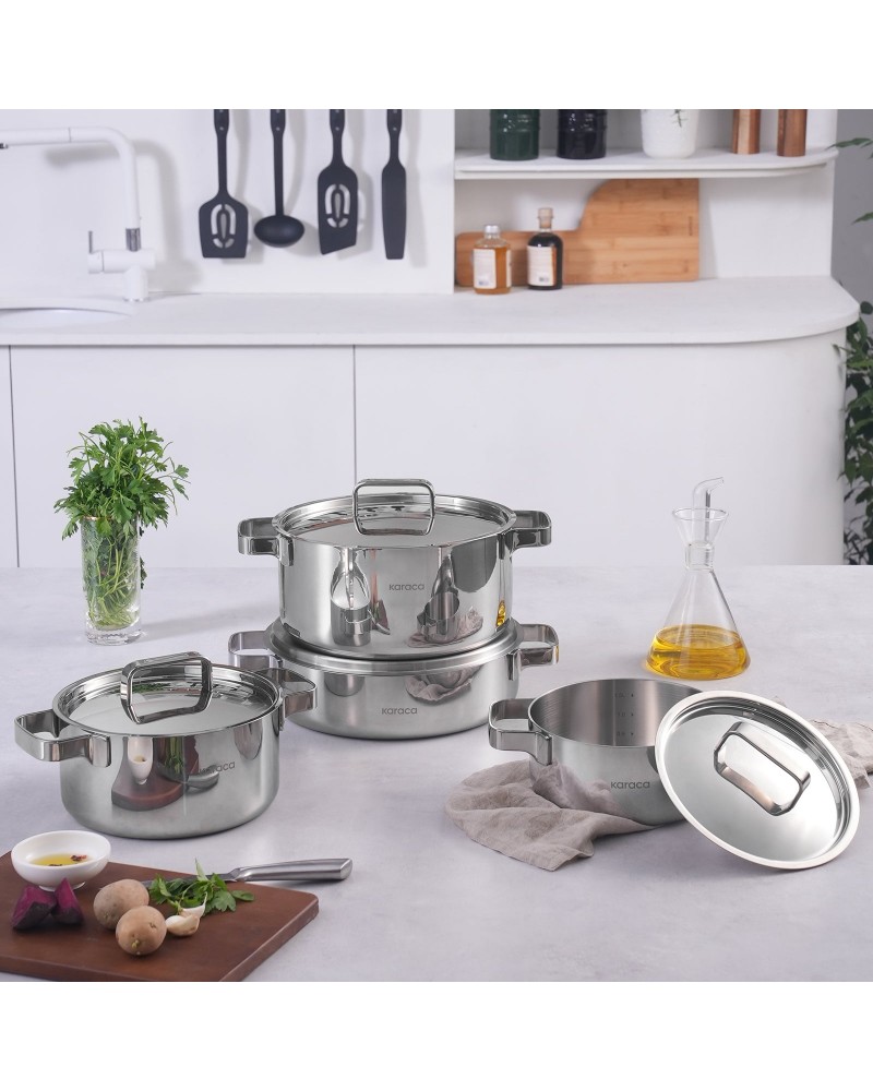 Karaca Powersteel 316+ 3Ply Onyx Stainless Steel Induction Cookware Set, Silver