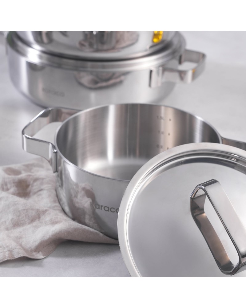 Karaca Powersteel 316+ 3Ply Onyx Stainless Steel Induction Cookware Set, Silver