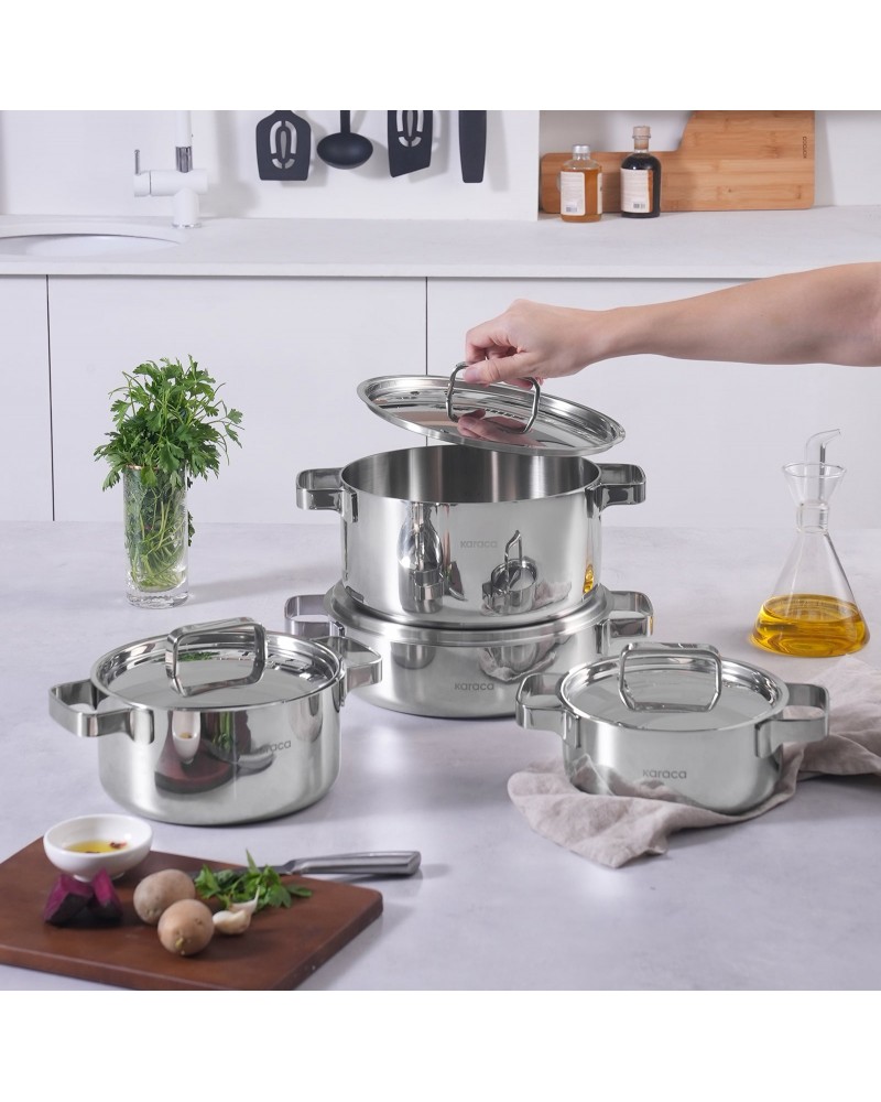 Karaca Powersteel 316+ 3Ply Onyx Stainless Steel Induction Cookware Set, Silver