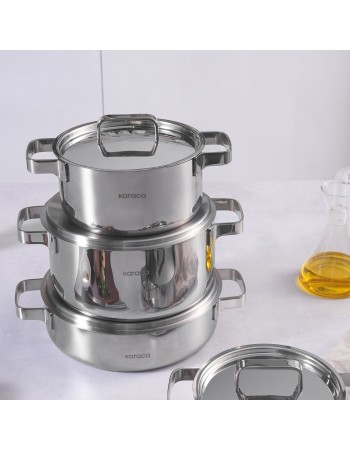 Karaca Powersteel 316+ 3Ply Onyx Stainless Steel Induction Cookware Set, Silver
