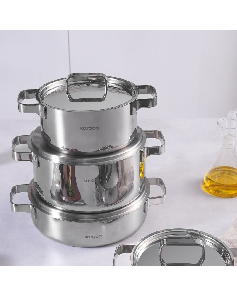 Karaca Powersteel 316+ 3Ply Onyx Stainless Steel Induction Cookware Set, Silver