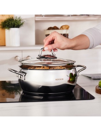 Karaca Emirgan Stainless Steel Stockpot with Lid, 22cm, Silver
