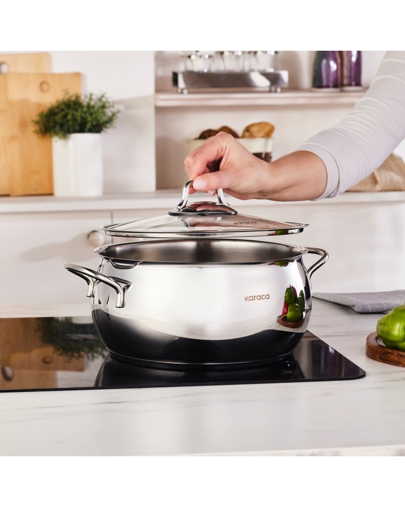 Karaca Emirgan Stainless Steel Stockpot with Lid, 24cm, Silver
