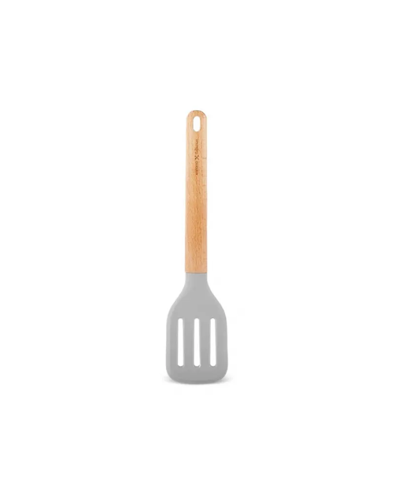 Karaca x Refika Wooden Handled Silicone Slotted Spatula, Gray