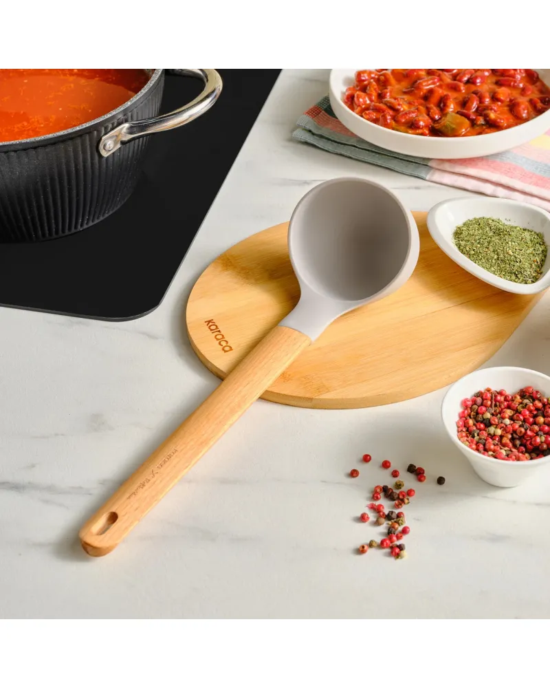 Karaca x Refika Wooden Handle Silicone Ladle, Gray Karaca x Refika Wooden Handle Silicone Ladle, Gray
