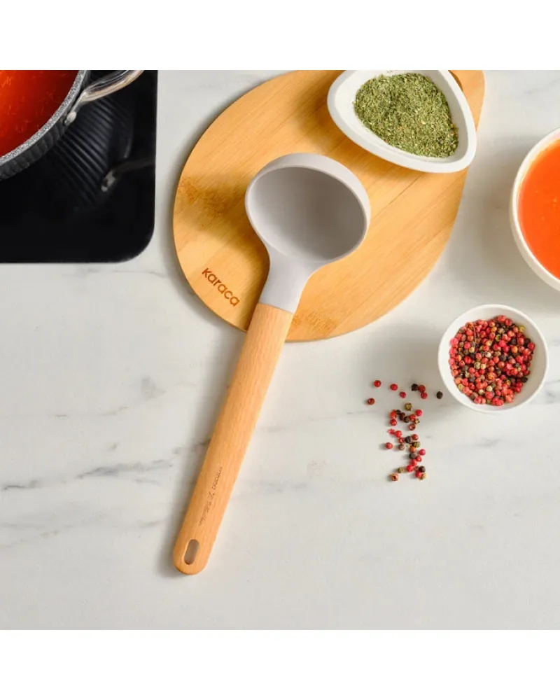 Karaca x Refika Wooden Handle Silicone Ladle, Gray Karaca x Refika Wooden Handle Silicone Ladle, Gray