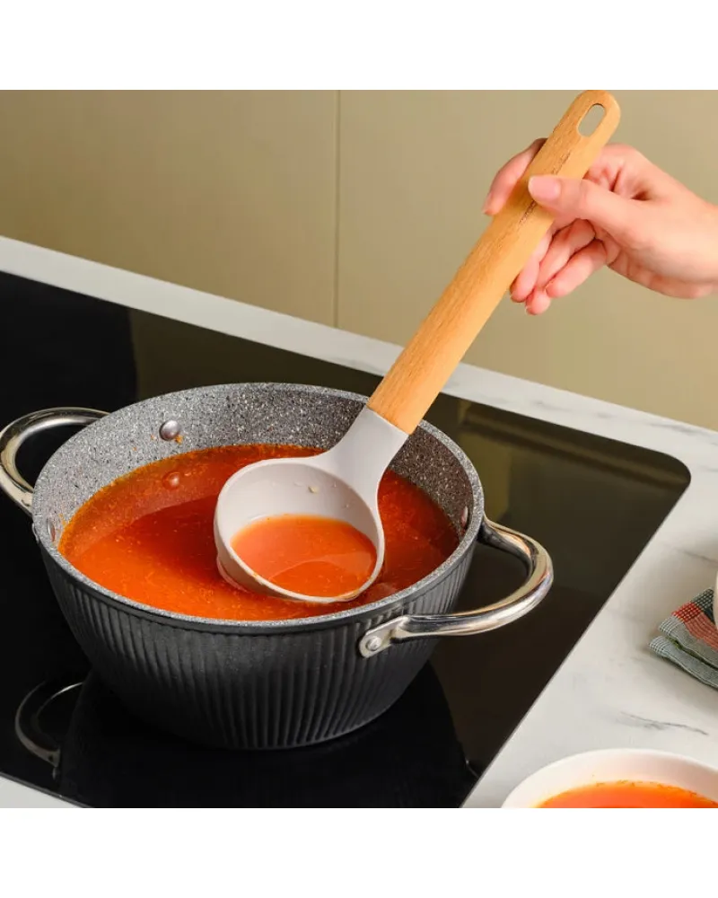 Karaca x Refika Wooden Handle Silicone Ladle, Gray Karaca x Refika Wooden Handle Silicone Ladle, Gray