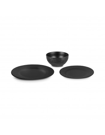 Karaca Solem Embossed 18-Piece Stoneware Dinner Set for 6 People, Black