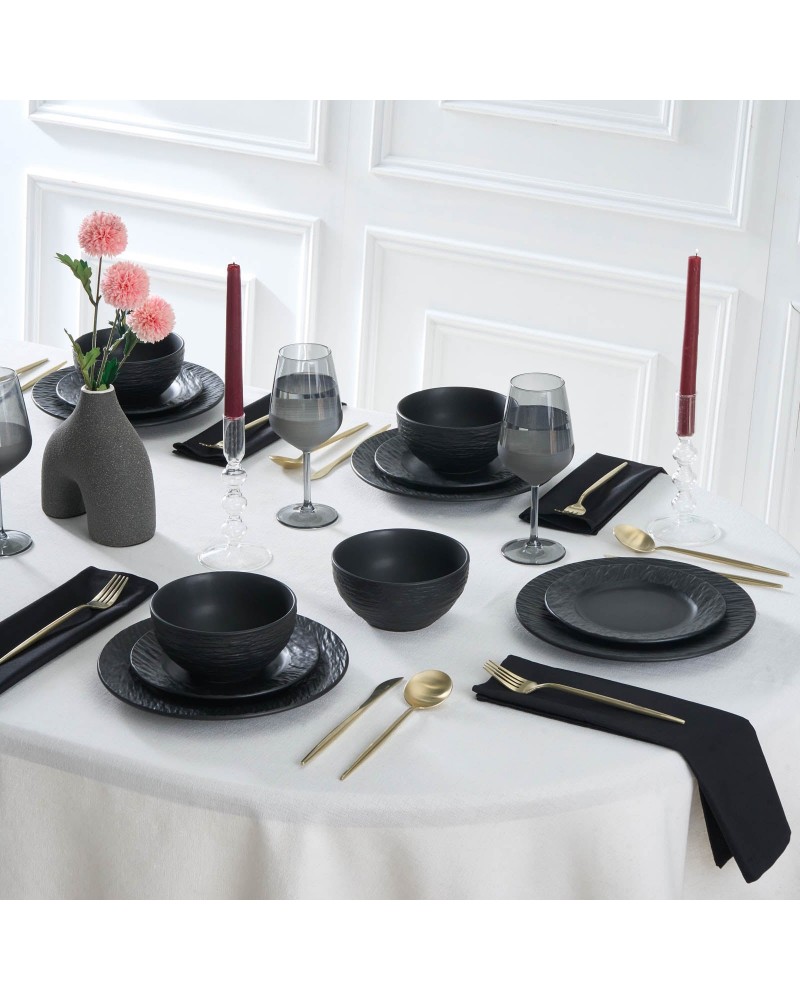 Karaca Solem Embossed 18-Piece Stoneware Dinner Set for 6 People, Black
