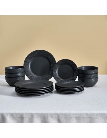 Karaca Solem Embossed 18-Piece Stoneware Dinner Set for 6 People, Black