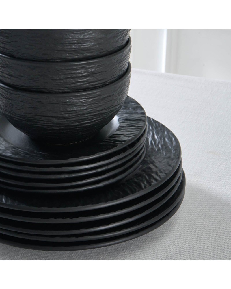 Karaca Solem Embossed 18-Piece Stoneware Dinner Set for 6 People, Black