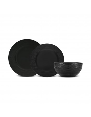 Karaca Solem Embossed 18-Piece Stoneware Dinner Set for 6 People, Black