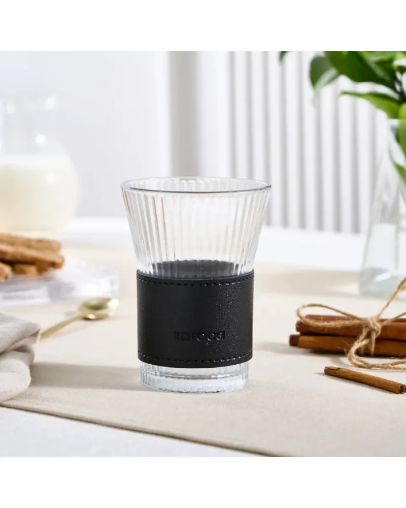 Karaca Leather Cool Touch Latte Coffee Glass, 210 Ml, Black