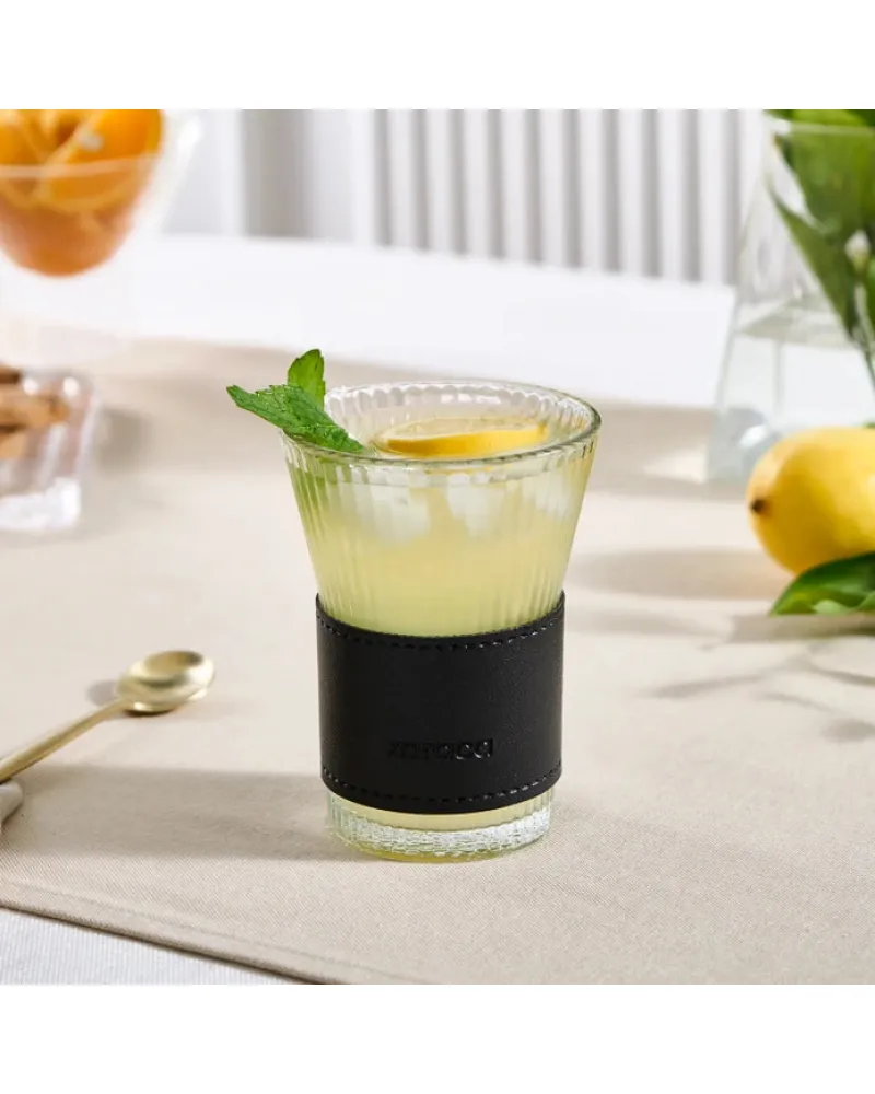 Karaca Leather Cool Touch Latte Coffee Glass, 210 Ml, Black