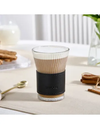 Karaca Leather Cool Touch Latte Coffee Glass, 210 Ml, Black