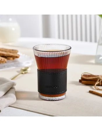 Karaca Leather Cool Touch Latte Coffee Glass, 210 Ml, Black