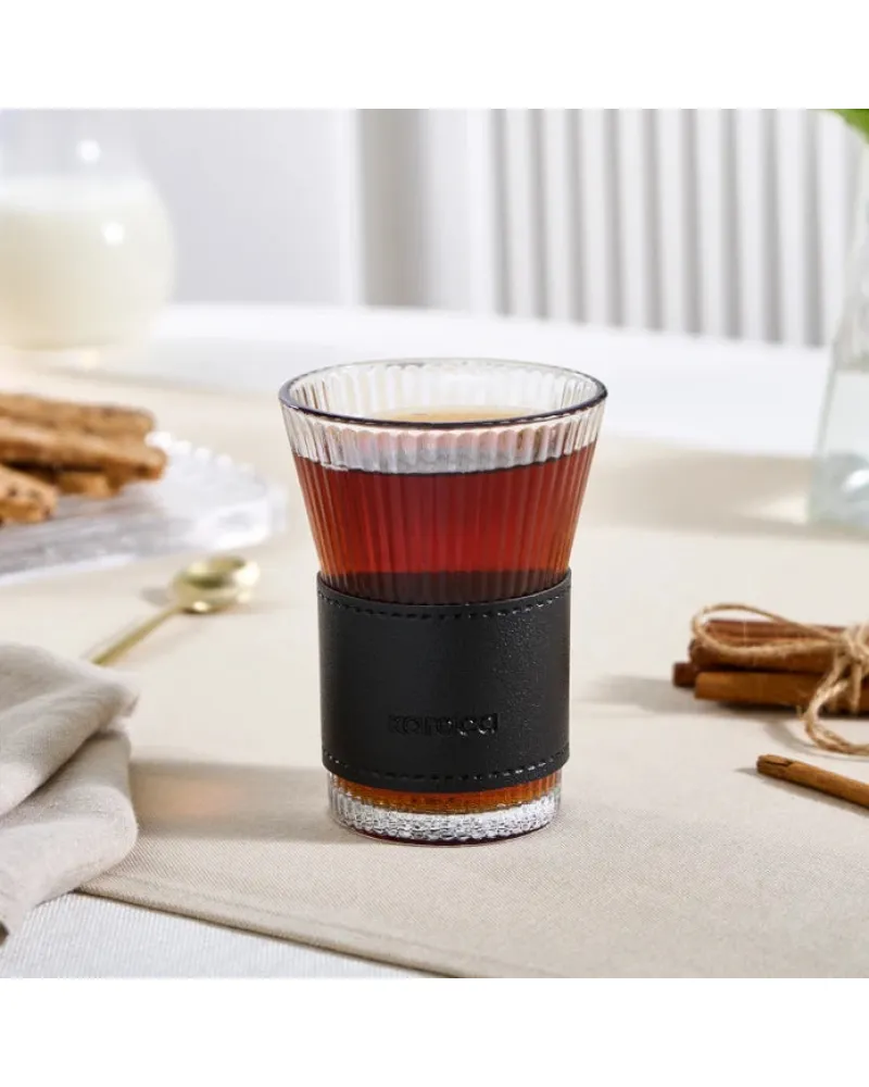Karaca Leather Cool Touch Latte Coffee Glass, 210 Ml, Black