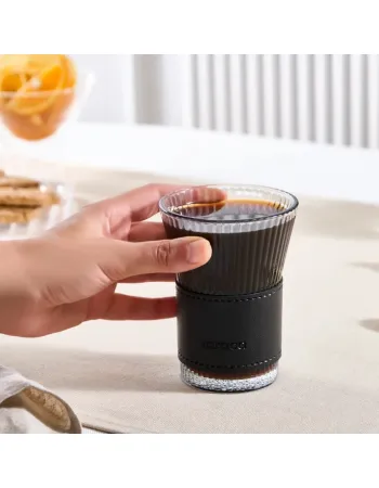 Karaca Leather Cool Touch Latte Coffee Glass, 210 Ml, Black