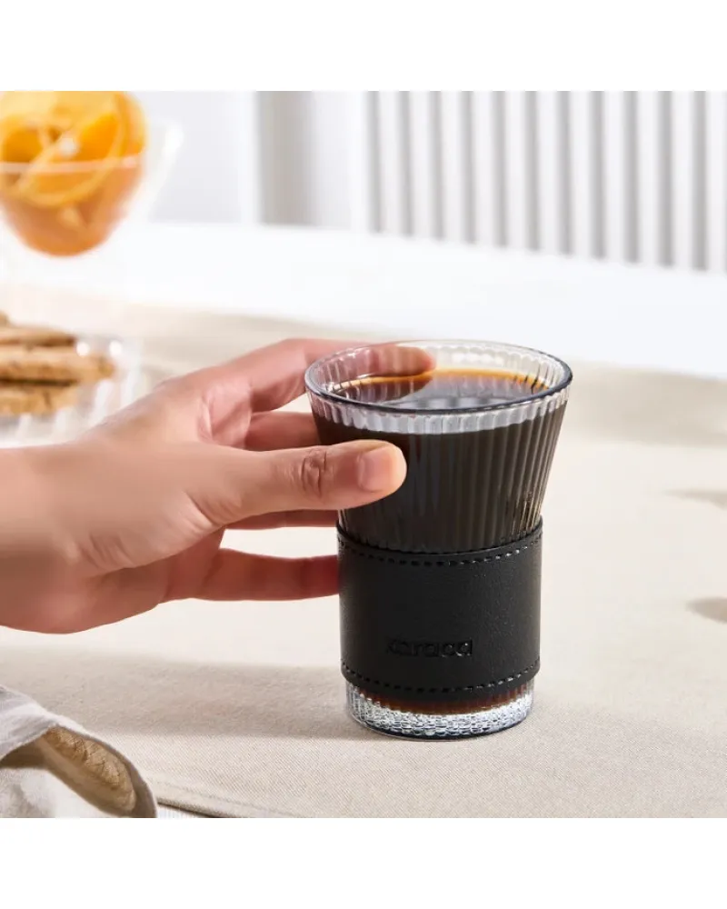 Karaca Leather Cool Touch Latte Coffee Glass, 210 Ml, Black
