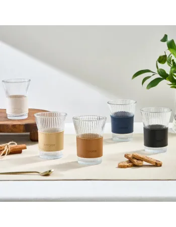 Karaca Leather Cool Touch Latte Coffee Glass, 210 Ml, Black