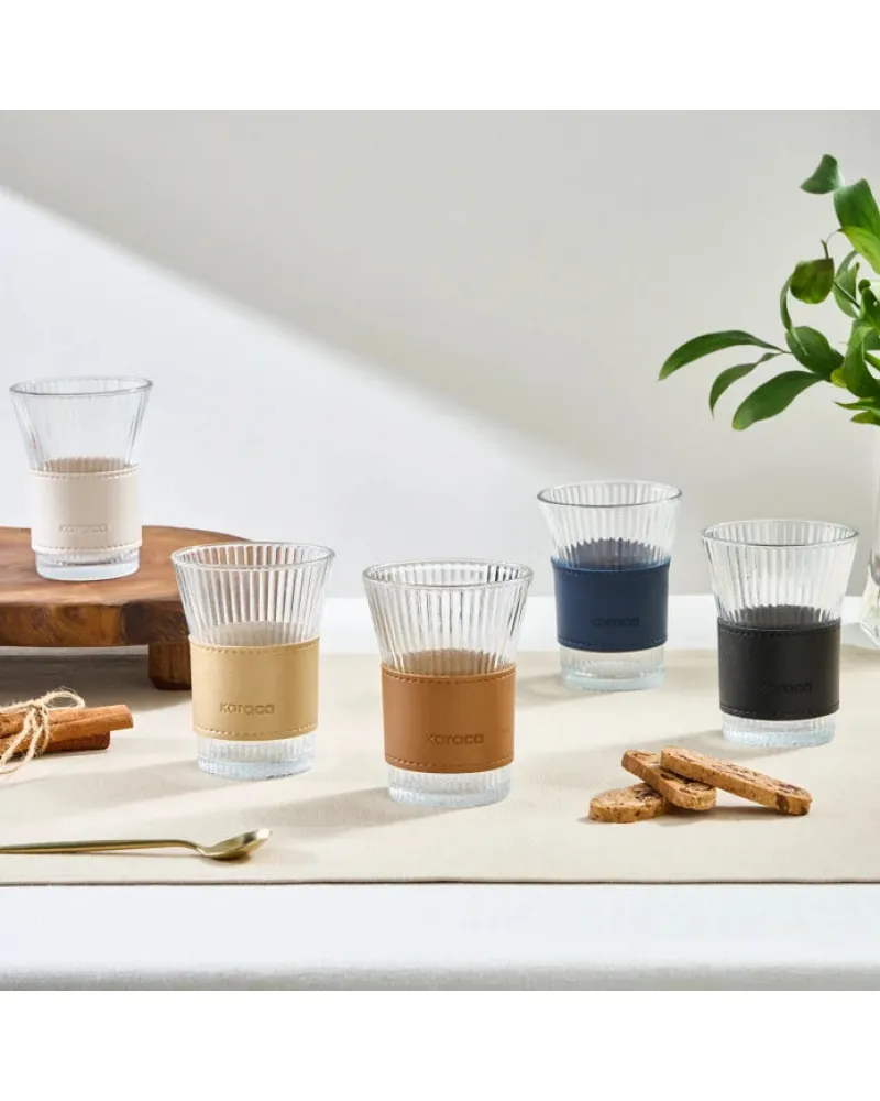 Karaca Leather Cool Touch Latte Coffee Glass, 210 Ml, Black