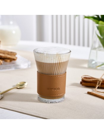 Karaca Leather Cool Touch Latte Coffee Glass, 210 Ml, Brown
