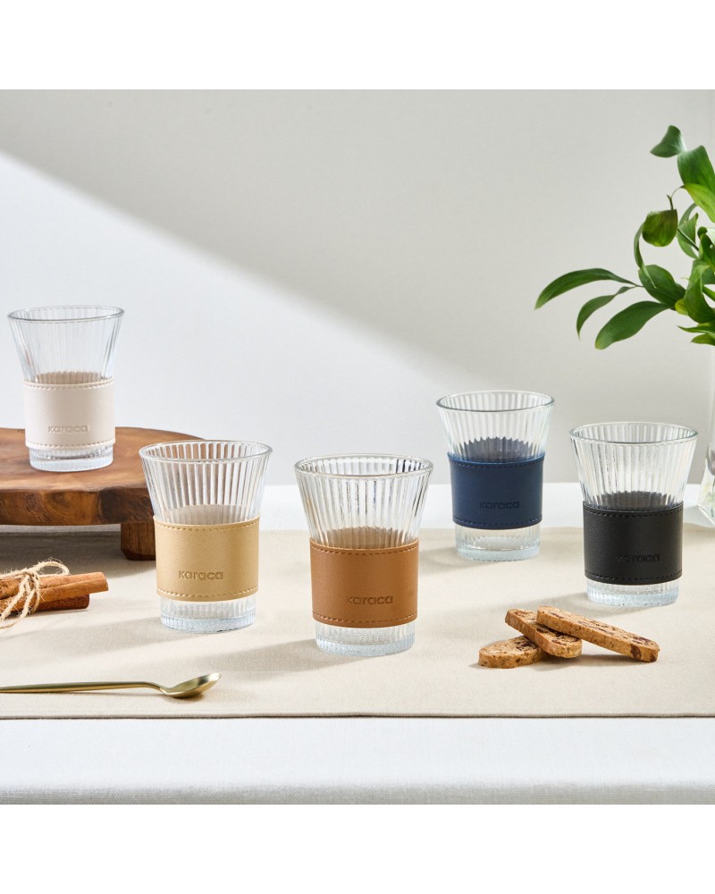 Karaca Leather Cool Touch Latte Coffee Glass, 210 Ml, Brown