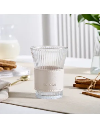 Karaca Leather Cool Touch Latte Coffee Glass, 210 Ml, Pearlescent