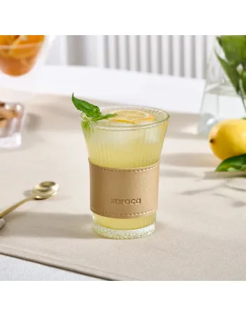 Karaca Leather Cool Touch Latte Coffee Glass, 210 Ml, Gold Karaca Leather Cool Touch Latte Coffee Glass, 210 Ml, Gold