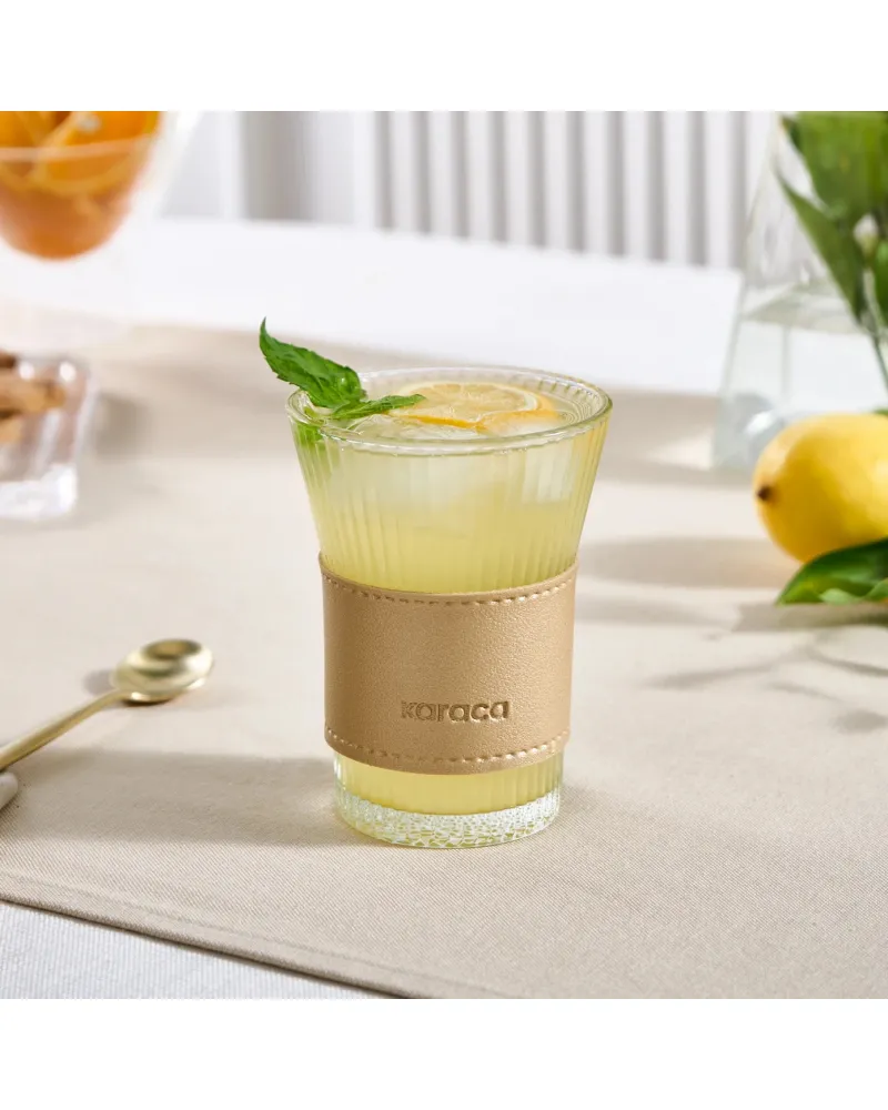 Karaca Leather Cool Touch Latte Coffee Glass, 210 Ml, Gold Karaca Leather Cool Touch Latte Coffee Glass, 210 Ml, Gold