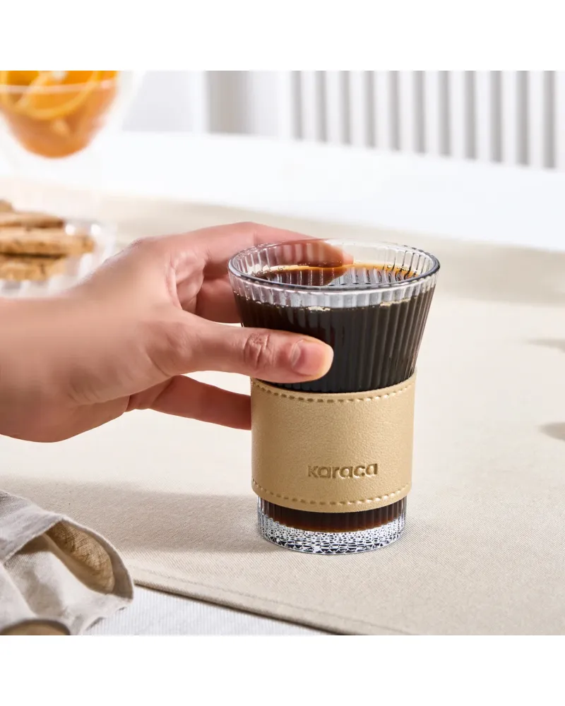 Karaca Leather Cool Touch Latte Coffee Glass, 210 Ml, Gold Karaca Leather Cool Touch Latte Coffee Glass, 210 Ml, Gold