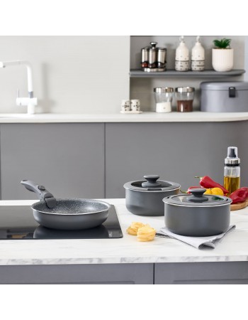 Karaca Comfort 6-Piece Induction Non-Stick Detachable Cookware Set, Black