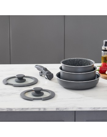 Karaca Comfort 6-Piece Induction Non-Stick Detachable Cookware Set, Black