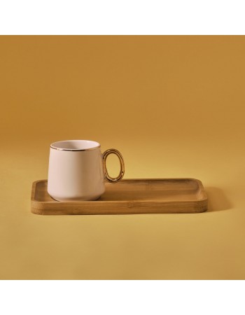 Karaca Ada 4-Piece Bone China Coffee Cup Set with Bamboo Saucer, 90ml, White