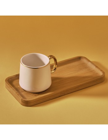 Karaca Ada 4-Piece Bone China Coffee Cup Set with Bamboo Saucer, 90ml, White