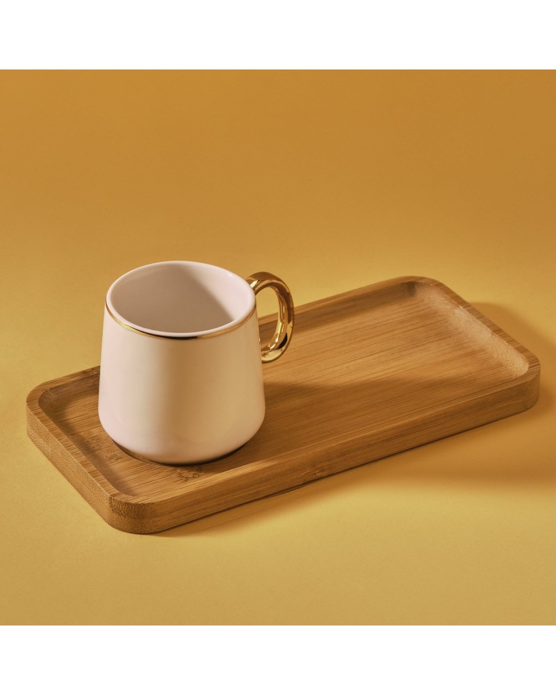 Karaca Ada 4-Piece Bone China Coffee Cup Set with Bamboo Saucer, 90ml, White