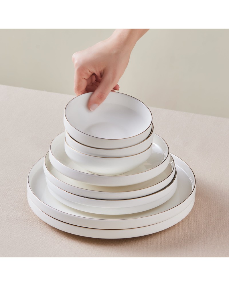 Karaca Stream Bone China Saturn 24-Piece Dinner Set for 6 People, Gold
