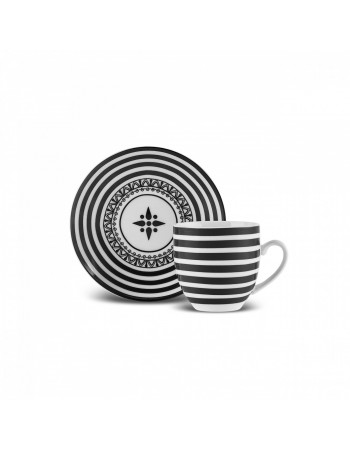 Karaca Yaren 4-Piece Bone China Turkish Coffee Cup Set for 2 People, 80ml, Black