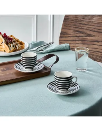 Karaca Yaren 4-Piece Bone China Turkish Coffee Cup Set for 2 People, 80ml, Black
